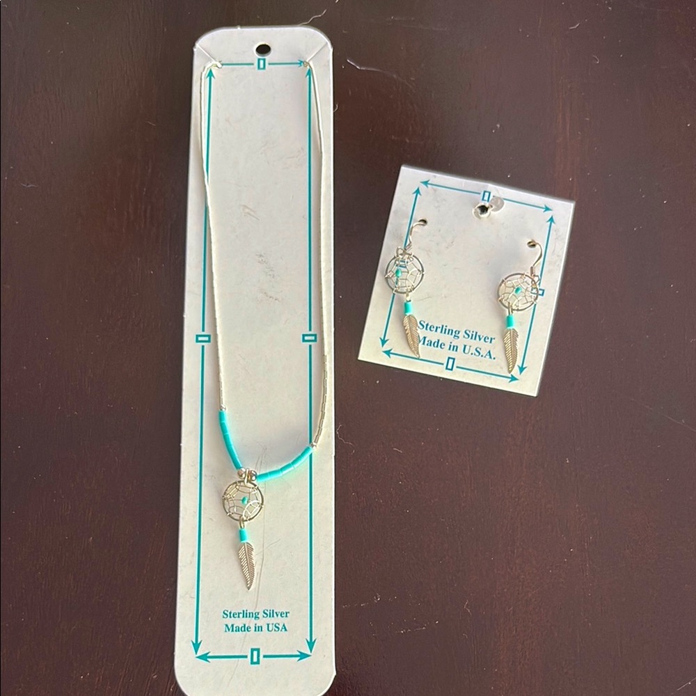 Sterling Silver Dreamcatcher Jewelry Set with Turquoise Accents